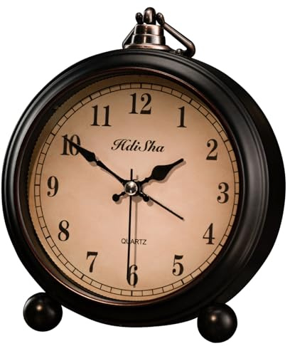 Hdisha Vintage Alarm Clock, 5 inch Battery Operated Silent Non Ticking Snooze Small Clock with Night Light, Old Fashioned Desk Clock Decor for Bedroom, Bedside, Living Room, Room (Arabic)
