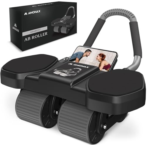 Amonax Ab Roller Exercise Wheel, Four Wheel Abs Trainer with Elbow Support, Abdominal Exercise Equipment for Core Abs, Automatic Rebound Abs Workout Equipment For Home Gym Men Women Use (Black Assist)