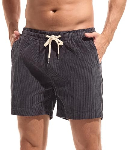Amy Coulee Mens 5.5 Inch Casual Cotton Corduroy Shorts(Dark Gray, L)