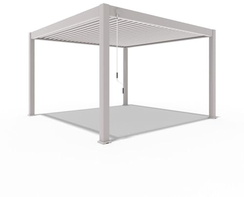 Weide Deluxe Plus Pavillon 4x4 m stabil aus Aluminium - Pergola freistehend mit Lamellendach - Garten Sonnenschutz - Wetterbeständig wasserdicht Winterfest - Gartenpavillon Grillpavillon in Ivory Sand