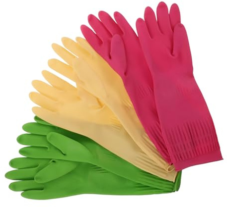 TOPPERFUN 3 Pairs Thickened Latex Kitchen Gloves Reusable Non Slip Washing Up Mittens for Household Cleaning Bathroom Laundry Pet Care