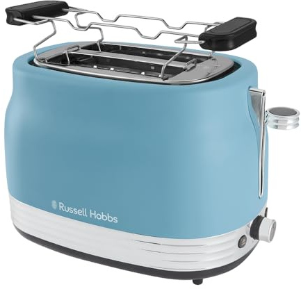 Russell Hobbs Toaster Hanley Retro, Blau, Edelstahl, 2-Scheiben, 900 Watt | Sechs Bräunungsstufen, Extra Breite Toastschlitze, Hebefunktion Für Sichere Entnahme, Lift & Look Funktion