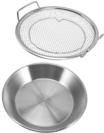DECOMELODY Servierplatte Lebensmittelechte Snackplatte Doppellagige mit Abtropfsieb aus Edelstahl zum Servieren und Entfetten für Frittierte Speisen und Desserts