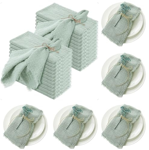 50 st tygservetter Salvia Grön Mjuka Bekväma Bomullsbordsservetter 30x30 cm Rustik Tvättbar Återanvändbar Ljusgrön Bordsduk Middagsbord för Bröllop Fest Kvällsevenemang, Tyg
