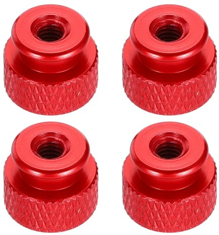 sourcing map 4pcs Knurled Thumb Nut, M4 12mm OD 10mm Height 6061 Anodized Aluminium Alloy Hand Screw Nut, Metal Chassis Screw for Machinery, DIY Assembly, Electronics, Wine Red
