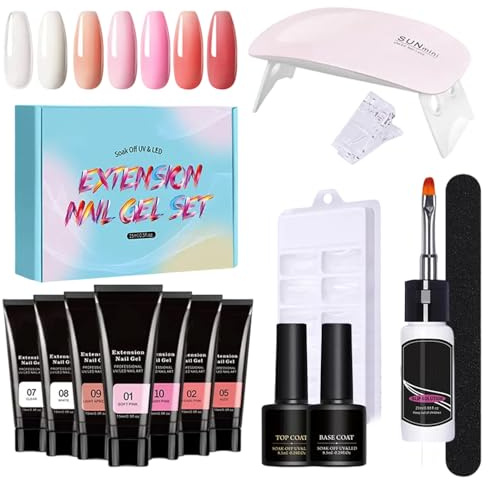 Poly Nail Gel Kit för nybörjare, nagelsats med allt Extension Gel Set Nail | 7 färger Toenail Art Builder förtjockning Lösning för kvinnor och nybörjare