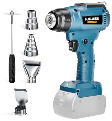 Décapeur Thermique Sans Fil Bosch 18V accu (zonder accu), Accu Decapeur Thermiqu met Regelbare Temperatuur Tot 550 °C en Luchtvolume, comprend 4 Buses en Acier Inoxydable