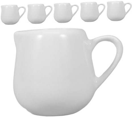 Gatuida Mini Pichets avec Poignée Ergonomique en Céramique Blanche et Bec Verseur 50 Ml Lot de 6, Pot à Crème Élégant pour Restaurant, la Cuisine ou Réception