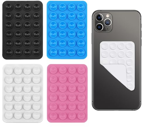 HASHUQI 4 Pezzi Ventosa Telefono Silicone, Ventosa Per Telefono, Ventosa doppia faccia, Multifunzionale Ventose Telefono, per Selfie e Video(Nero, blu, rosa e bianco)