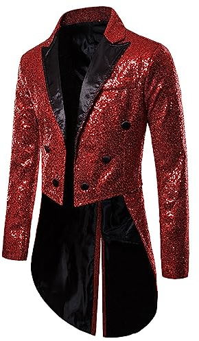 Sakko - Chaqueta para hombre, color negro, brillante, para fiesta, corte ajustado, frac, lentejuelas, dorado, disfraz de circo, vintage, carnaval con purpurina, esmoquin, discoteca, chaqueta, traje de