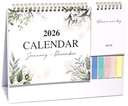 ARYIMYDP Calendario da tavolo 2026, calendario mensile con tasca, include note, festività e calendario settimanale, adatto per scuola, ufficio e casa