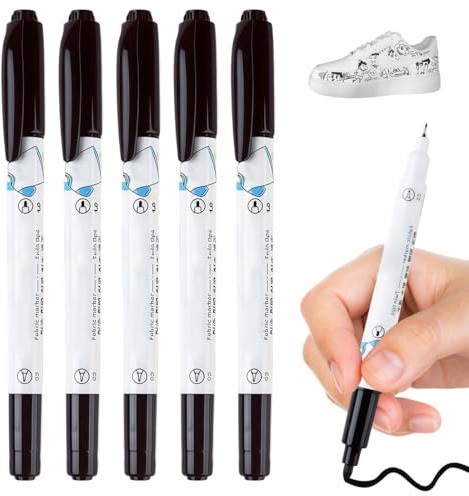 IWIDYA Rotuladores Textiles Permanentes – 5 Unidades para Ropa Oscura, Marcador para Tela, Resistente al Lavado, Negro Intenso