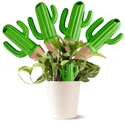 Wisnewth Arrosoir en Terre Cuite – Système d’arrosage Automatique pour Plantes d’intérieur et extérieur, réservoir d’Eau 60 ML, arrosage Goutte à Goutte pour Vacances (Lot de 4, Forme Cactus)
