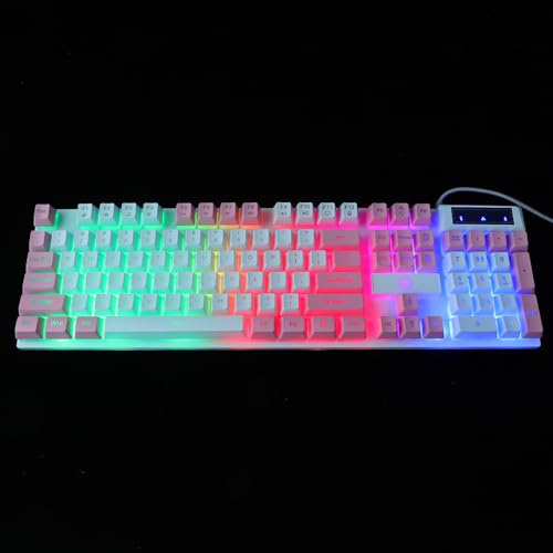Beavorty Clavier de Gamer Rétroéclairé à 104 Touches Rose en Abs Effet Lumineux et Touches Suspendues pour Accessoires de Jeu PC Facile à Utiliser