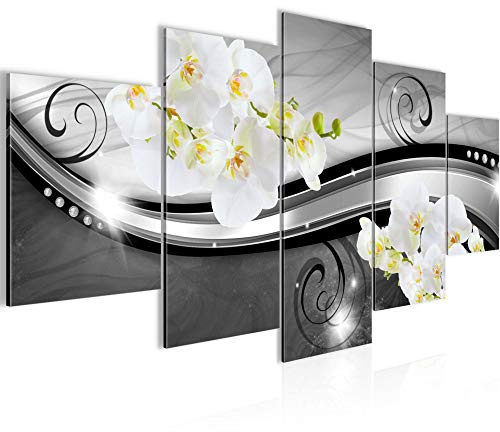 Runa Art - Bilder Blumen Orchidee 200 x 100 cm 5 Teilig XXL Wanddekoration Design Schwarz Weiss 210651c