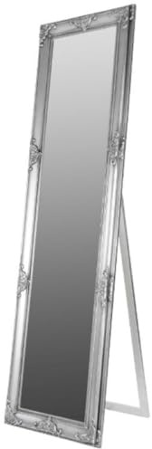 Casa Padrino Barock Standspiegel Silber 50 x H. 180 cm - Handgefertigter Spiegel mit Holzrahmen & wunderschönen Verzierungen