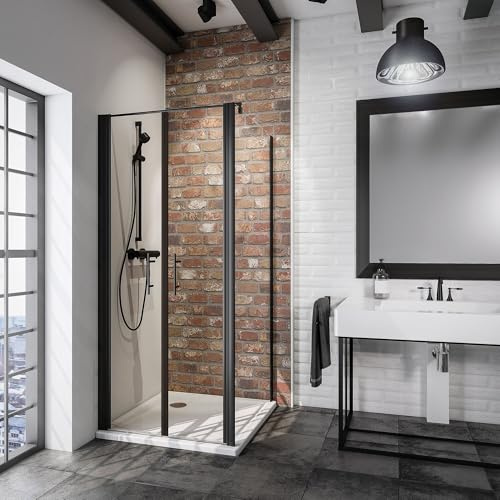Schulte D322506 68 500 Duschkabine Alexa Style 2.0 Pendeltür Seitenwand Black Style, 90 x 90 cm, 192 cm, 5 mm Sicherheitsglas klar hell beschichtet, schwarz matt