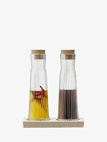 LSA International Gio Line Bottle Set & Cork Stoppers & Beech Base 200ml/L16.5cm Clear *
