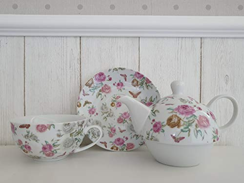 Arinosa Teekanne Rosen Rosa Set mit Tasse Teeservice 3 teilig Shabby Vintage Tee for one