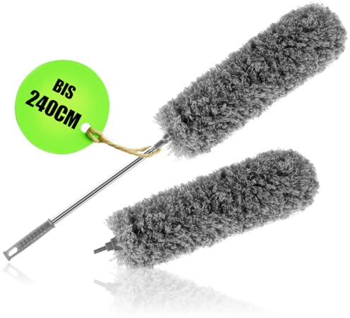 COM-FOUR® XL Teleskop-Staubwedel 80–240 cm mit Ersatzkopf, Extra Langer | ausziehbarer Staubwischer für hohe Decken & Spinnweben und schwer erreichbare Stellen