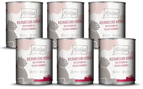 MjAMjAM - nourriture humide premium pour chats - gibier culinaire et dinde aux canneberges fraîches, paquet de 6 (6 x 800 g), sans céréales avec de la viande supplémentaire