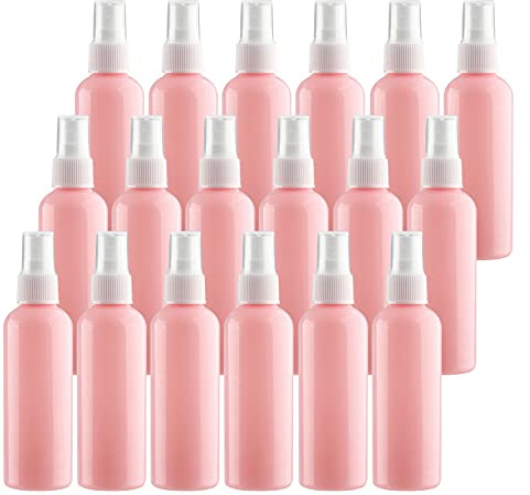 TIANZD 24 stycken tomma 100 ml rosa PET-plast fin dimma pump sprayflaskor med vit topp bärbar spruta för parfym vatten kosmetiska resebehållare påfyllningsbar, 2 x tratt