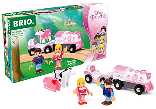 BRIO 32257 Disney Princess Dornröschen-Batterielok - Inklusive Prinzessinnen-Waggon, Prinz Phillip und Pferd Samson - Empfohlen für Kinder ab 3 Jahren