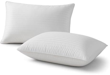 Linen Empire 2 Pack Pillow Hotel Quality Stripe Bed Pillows – Medium Support Ultrabounce Pillow for Side & Back Sleepers Soft, Bouncy, Hypoallergenic Striped 2 Pillows for Sleeping & Bedroom Use