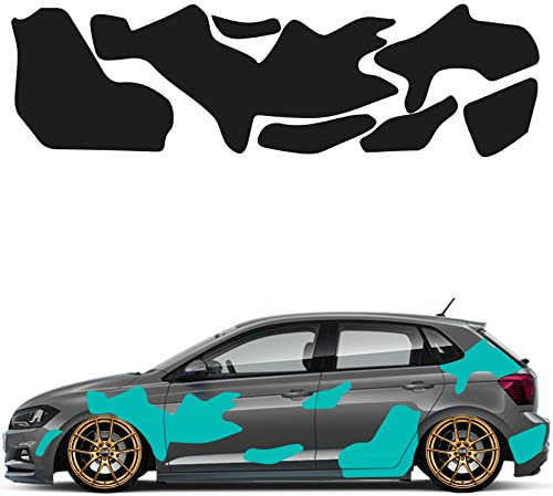 1A Style Sticker Camouflage Auto Aufkleber Set 7 Teilig Autodekor KFZ Seitenaufkleber Tuningset Camper Camo Premiumfolie (Türkis)