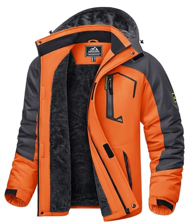 KEFITEVD Herren Skijacke Atmungsaktiv Warm Gefüttert Winterjacke mit Abnehmbarer Kapuze Snowboardjacke Wasserdicht Outdoorjacke