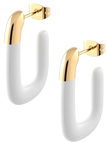 THIORA Creolen Damen Edelstahl Gold Ovale Ohrringe | Ovale U-Form | 18k vergoldet | wasserfest & nickelfrei | in Schmuckbox