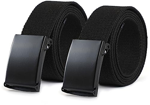 MIVAIUN 2 Stück Gürtel Nylon Canvas Belt Herren Gürtel, 130 cm Verstellbarer Stoff Gürtel, Arbeitsgürtel für Arbeit Reisen, Universal Canvasgürtel Schwarz Business Gürtel mit Metallschließe (Schwarz)