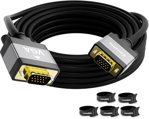 Cable VGA a VGA de 25 pies, cable adaptador VGA macho a macho, conectores estándar chapados en oro de 15 pines, carcasas de aluminio, 1080P, para computadora, laptop, escritorio, monitor, proyector,