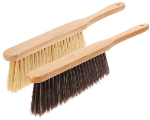 TOPBATHY 2 cepillos de polvo con mango de madera, cepillo multiusos para barrer la cama con cerdas suaves, ideal para limpiar cama, sofá, muebles