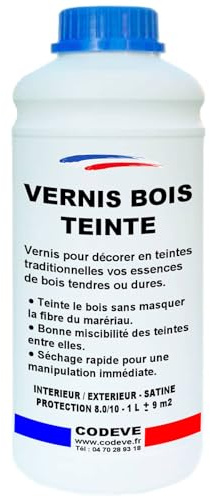Vernis Teinte Bois - Codeve Bois/Chêne doré - 1L - Intérieur/extérieur - Pour La Décoration D'un Bardage, Persienne, Volet, Huisserie Ou Fenêtre.