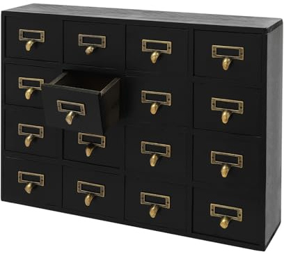 Wooden Desk Drawer Organizer, Vintage 16 Drawers Apothecary Cabinet, Library Card Catalog Cabinet, Coffee and Tea Organizer Drawer