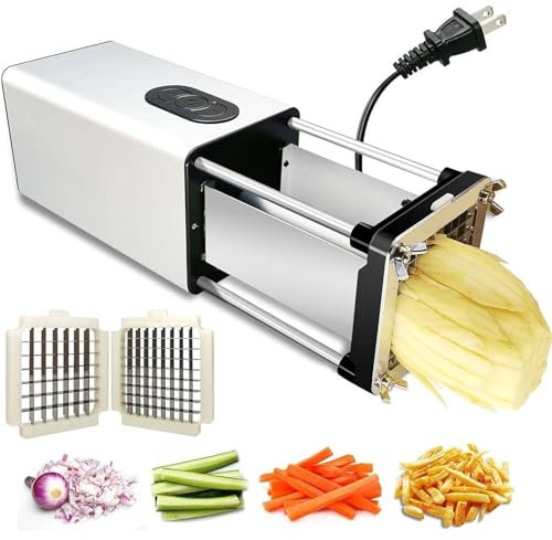 Profi Kartoffelschneider - Kommerzieller elektrischer Pommesschneider aus Edelstahl mit 1/2 und 3/8 Zoll Klinge - Ideal für Kartoffeln, Karotten und Obst