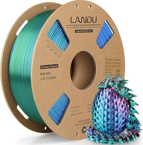 LANDU Silk Tri-Color PLA Filament 1.75mm 1Kg, Triple Color Silk PLA Filament, Rainbow PLA Filament, Neatly Wound 3D Printer Filament, 3 in 1 Multi Color Filament +/-0.02mm, Red Blue Green