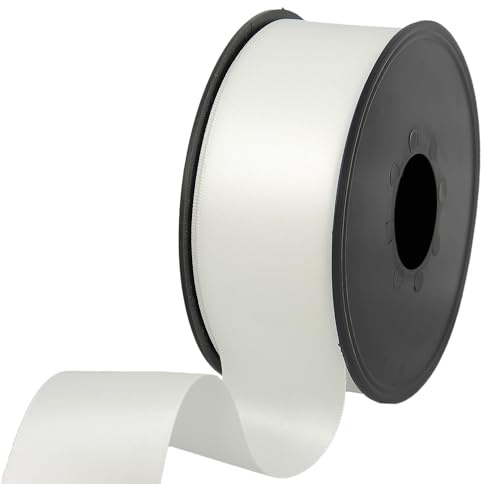 Doppelseitiges Satinband aus 100% Polyester für Hochzeiten, Geschenkverpackungen, Blumenarrangements, Kunsthandwerk, Kuchen, Schleifen, Verzierungen, 38 mm x 25 m, Ecru