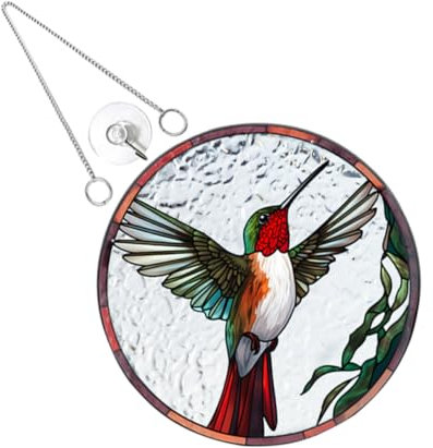 CAXUSD Acryl Anhänger Für Fenster Dekoration Hummingbird Wandbehang Garten Ornament Mit Aufhängekette Und Saugnapfhaken