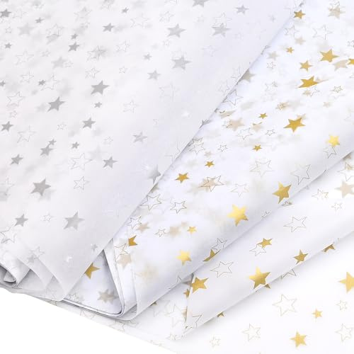 DXTXTJ 35x50cm Silver Gold White Tissue Paper - 30 Sheets Recyclable Wrapping Paper for Christmas, Birthday, Wedding Gift Wrapping