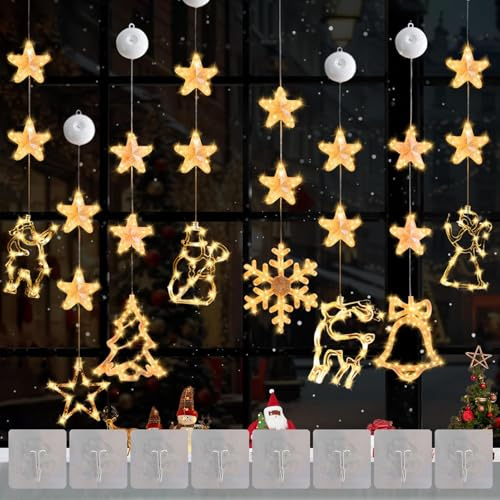 8PCS Weihnachtsbeleuchtung Fenster Innen,Led Weihnachtsdeko Fenster,Weihnachtsdeko Fensterlichter,Fensterdeko Weihnachten Beleuchtet,Fenster Weihnachtsbeleuchtung mit Saugnäpfe,Timer Batteriebetriebe