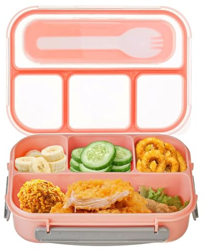 anyìshwu Lunch Box,portapranzo con Posate 4 Scomparti,1300ml Bambino Adulto Bento Box (Rosa)