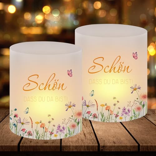 12 Windlicht Schön DASS Du Da Bist, Windlichter mit Blumen, Windlichter Tischdeko Geburtstag, Tischdeko Frühling Ostern, Schmetterlinge Blumen Deko, Geeignet für Teelichter oder Kerzen