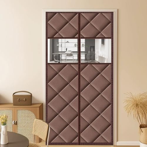 LKPMGOA Magnet Thermo Türvorhang, Thermovorhang Gegen Kälte und Hitze, Schnellverschluss, Hält Die Wärme im Innenbereich(Brown,W85CMxH215CM)