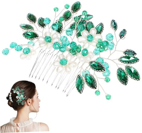 minkissy Grüner Kristall Blatthaarkamm Haarschmuck Für Damen Mit Perlen Handgefertigter Kopfschmuck Für Hochzeit Und Festliche Frisuren