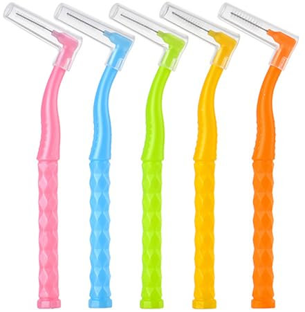 iCovalescent 50pcs Interdental Brushes, 5 Sizes Soft, Dental Brushes with Non-Slip Handle, Angled Head Tooth for Oral Cleaning Narrow Gaps Between Teeth(Multicolor)