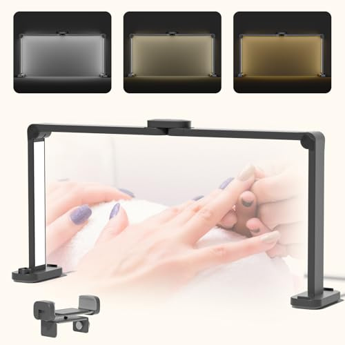 Lámpara de escritorio plegable de media luna de 33.5 pulgadas, 3000 K-6000 K, luz de uñas regulable para escritorio, lámpara LED cuadrada de 40 W con soporte para teléfono para tecnología de uñas,
