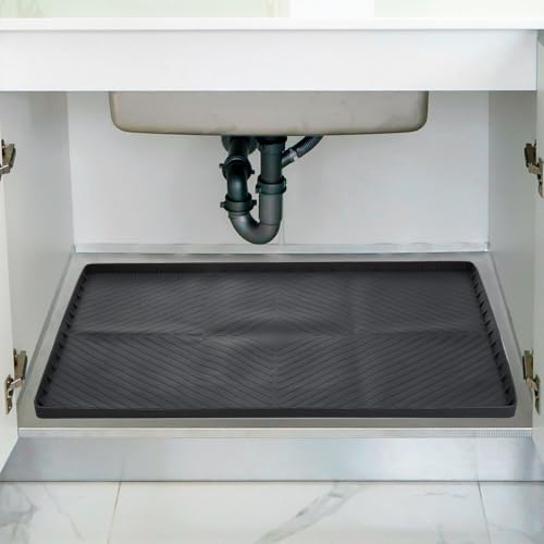 sourcing map Tapete impermeable para debajo del fregadero para cocina, 28 x 22 pulgadas, silicona para debajo del fregadero, tapete organizador para cocina, baño, gabinete, alfombrillas de