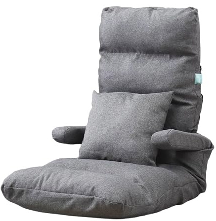 Gaming Chair Floor Cheap Iron Frame Support and Linen Fabric Fold Out Chair Bed Can Bear About 100KG Multiple Parts Can Be Adjusted with Armrests And Pillow(Gray)
